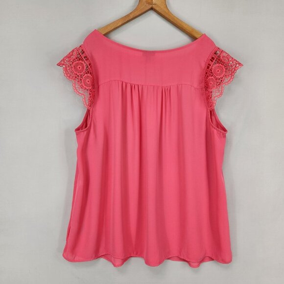 Torrid Lace Cap Sleeve Blouse Women's 1X Pink Polyester Light Weight Cottagcore - Picture 2 of 7